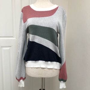 Amour Vert Colorblock Geometric Print Sweater